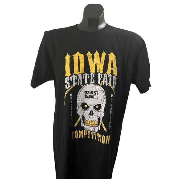 Iowa State Fair Competition T-Shirt - Skull & Barbell Graphic - Picture 1 of 6